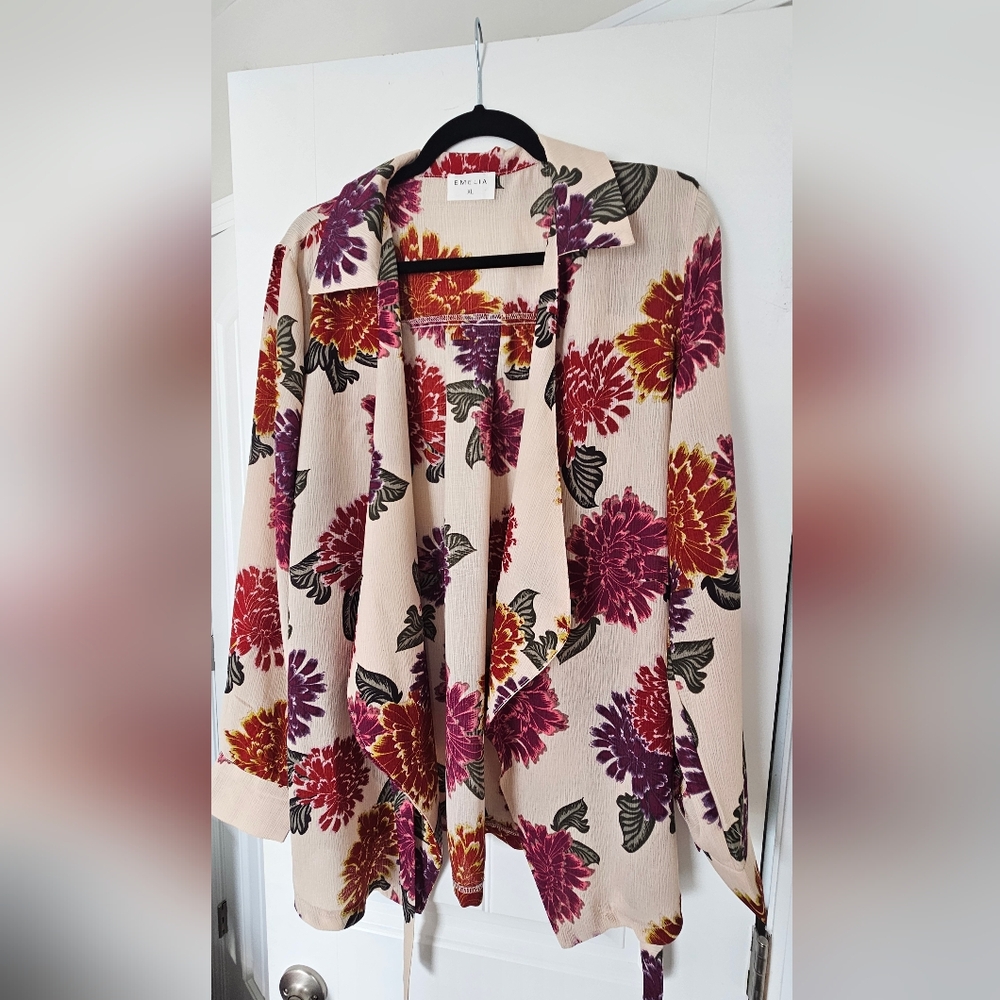Emilia Floral Wrap Kimono Blouse, XL, Like New